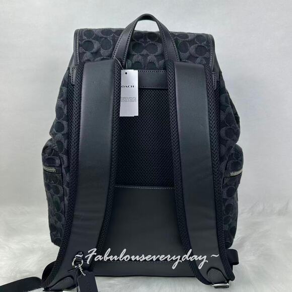 Coach Men's Sprint Backpack In Signature Denim/Silver/Black CAJ57 - Picture 7 of 16